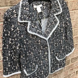 ANTHRO NICK & MO Cardigan Button Front Sweater Jacket w/Black Lace | S/M